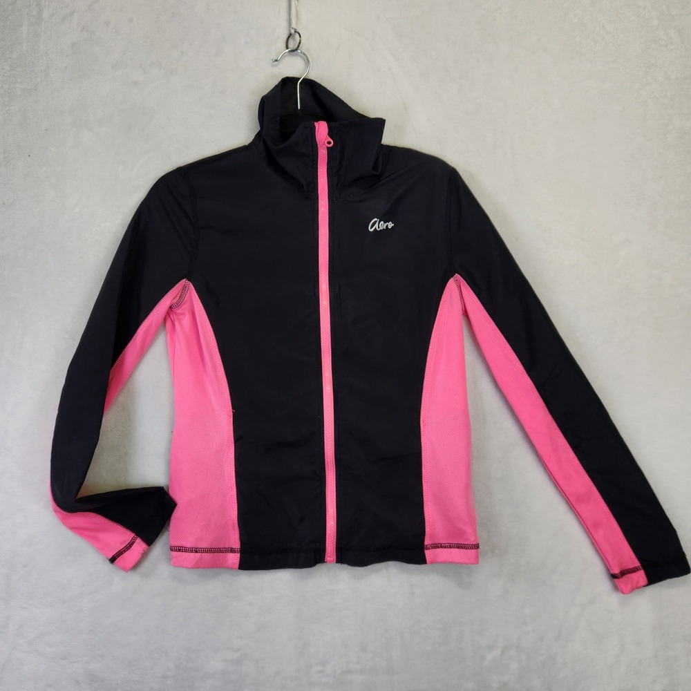 AERO Womens Black‎ Pink Full Zip Mock Neck Track Jacket Athletic Size M